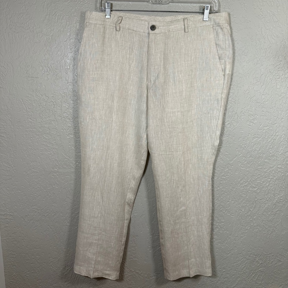 Tasso Elba Mens Linen Island Pants Light Beige 36x30 Casual Khaki Beach Wedding